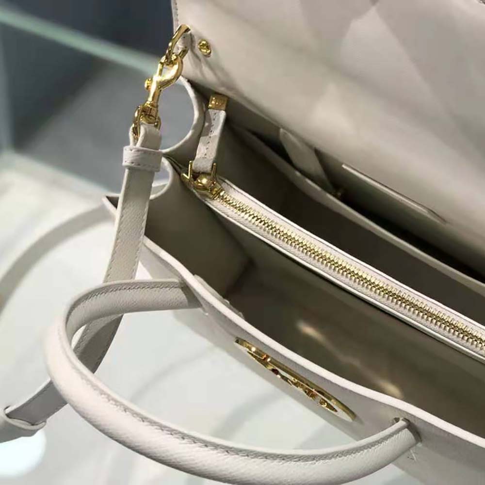 Dior Women Medium ST Honore Tote Latte Grained Calfskin-White