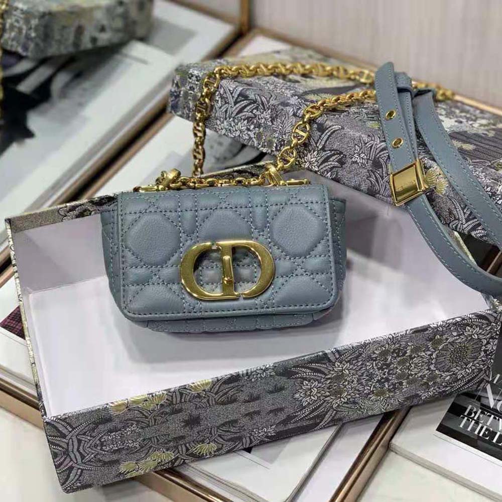 Dior Women Micro Dior Caro Bag Cloud Blue Supple Cannage Calfskin