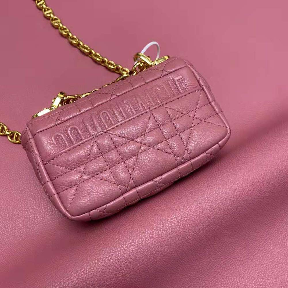 Dior Women Micro Dior Caro Bag Yarrow Pink Supple Cannage Calfskin
