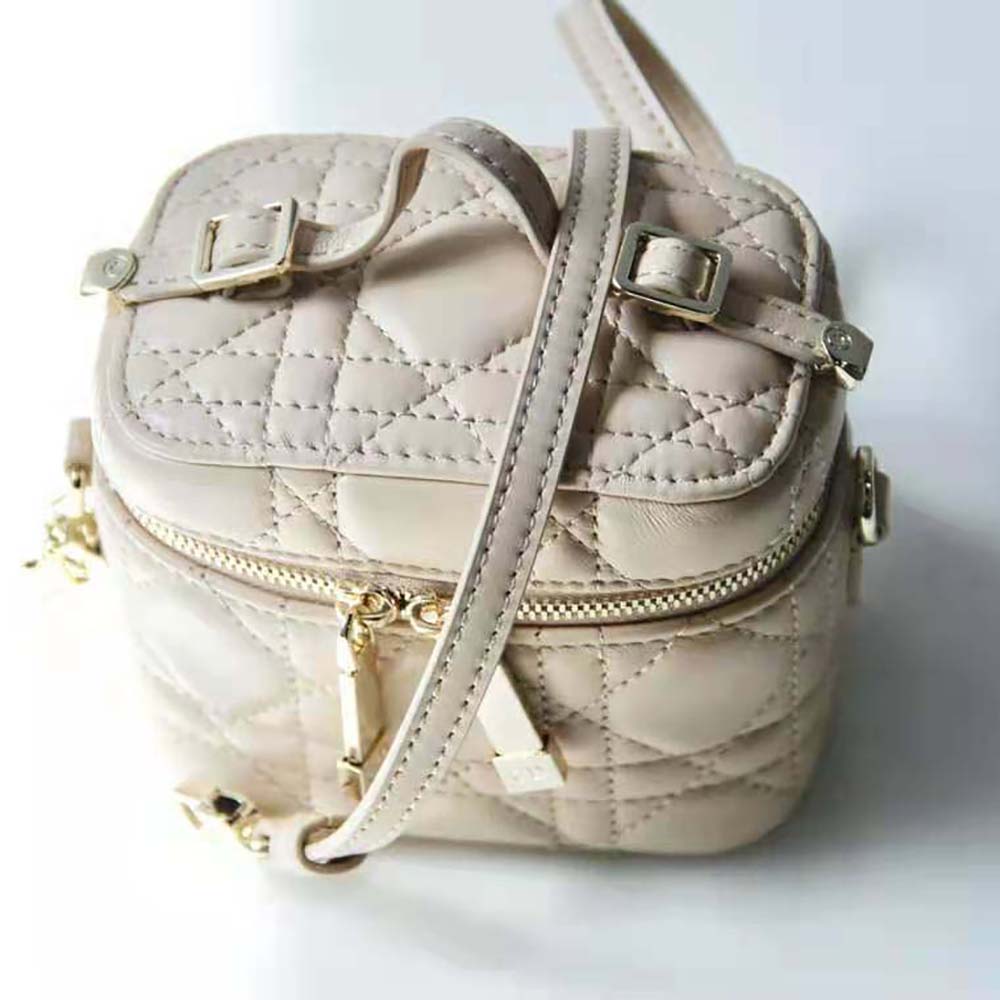 Dior Women Micro Lady Dior Vanity Case Cannage Lambskin-Beige