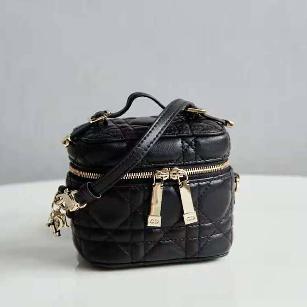 Dior Women Micro Lady Dior Vanity Case Cannage Lambskin-Black