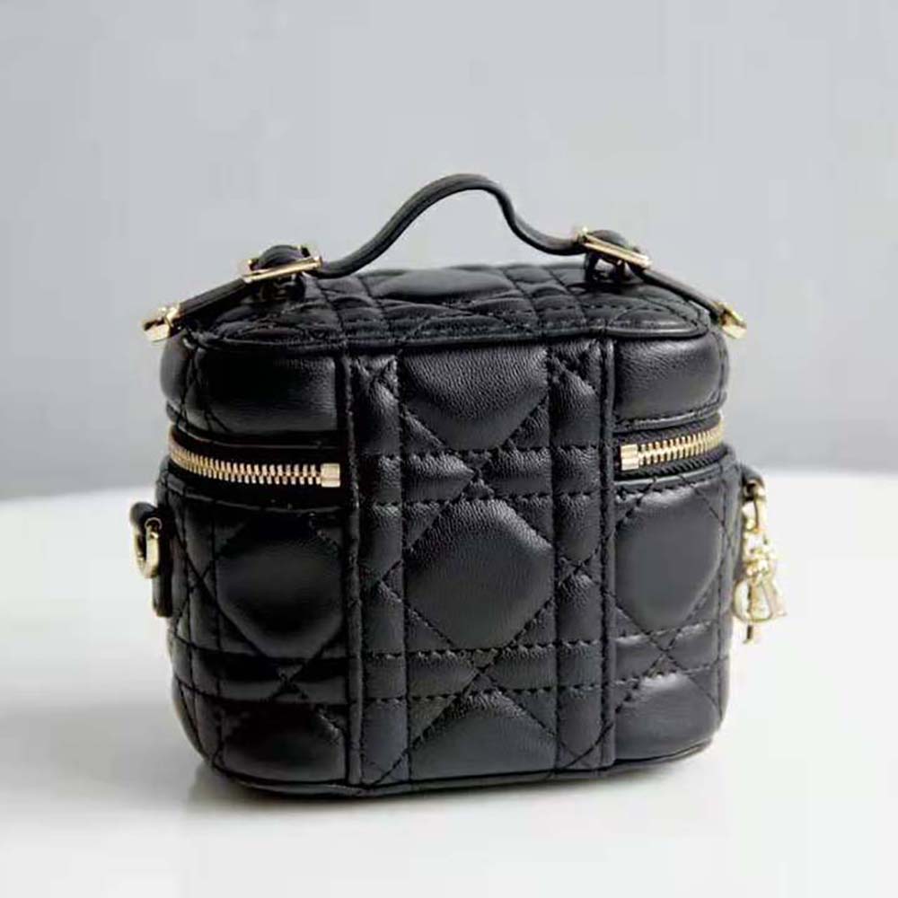 Dior Women Micro Lady Dior Vanity Case Cannage Lambskin-Black