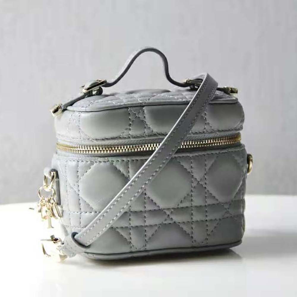 Dior Women Micro Lady Dior Vanity Case Cannage Lambskin-Grey