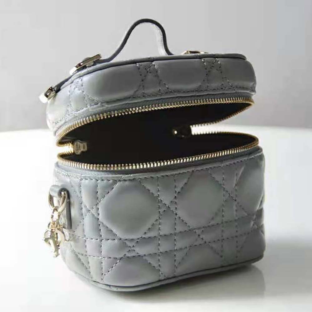 Dior Women Micro Lady Dior Vanity Case Cannage Lambskin-Grey