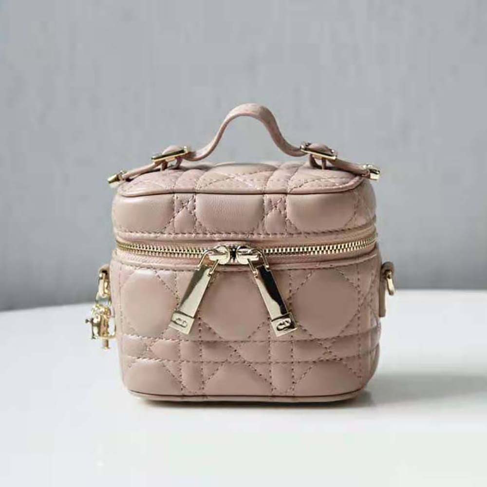 Dior Women Micro Lady Dior Vanity Case Cannage Lambskin-Pink