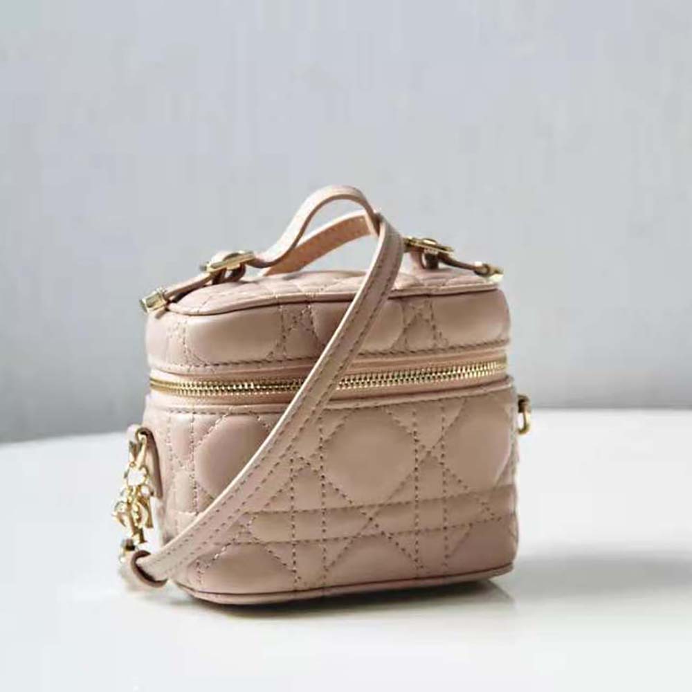 Dior Women Micro Lady Dior Vanity Case Cannage Lambskin-Pink