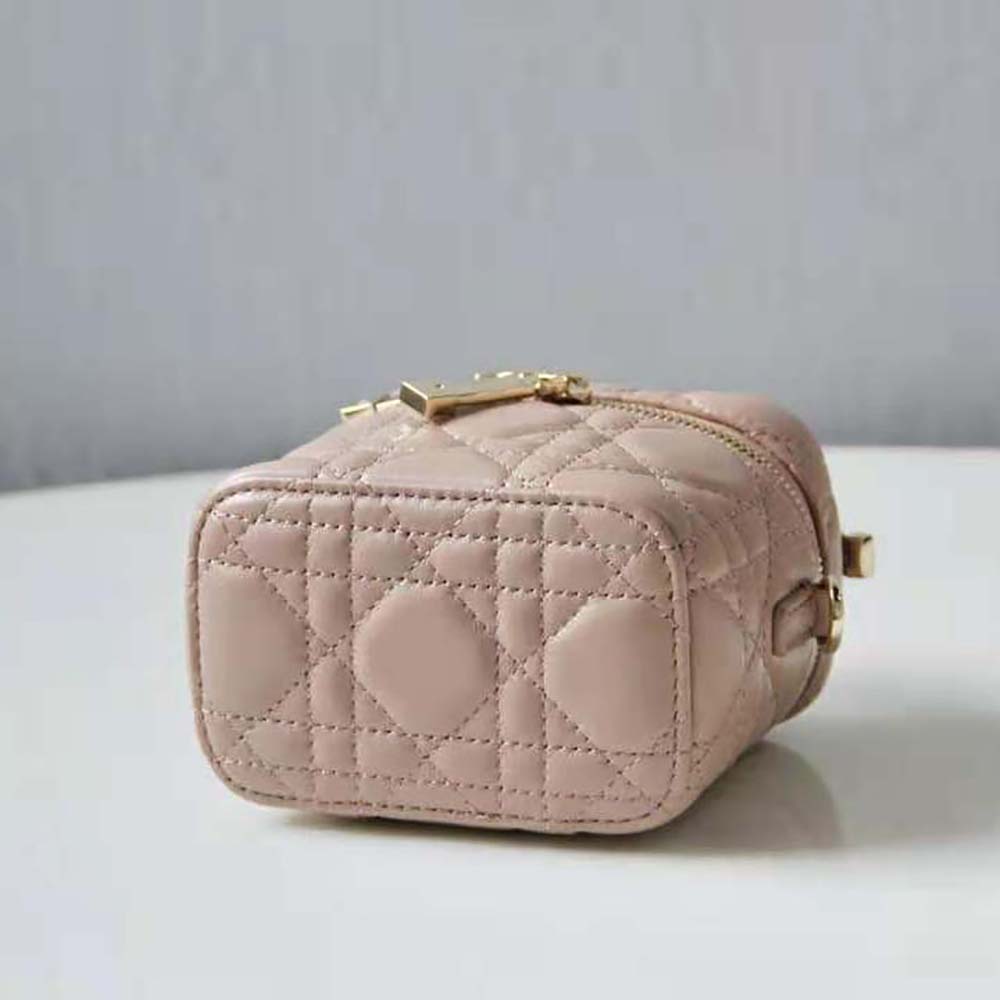 Dior Women Micro Lady Dior Vanity Case Cannage Lambskin-Pink