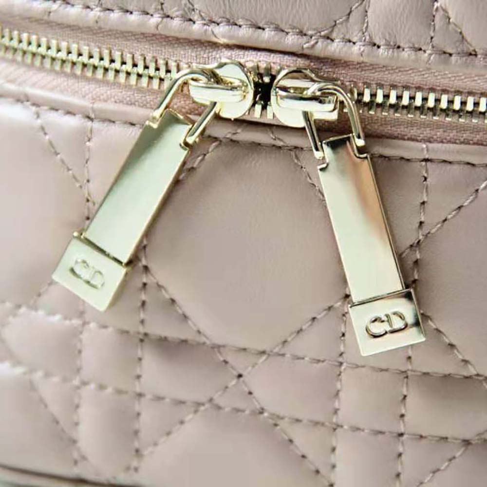 Dior Women Micro Lady Dior Vanity Case Cannage Lambskin-Pink