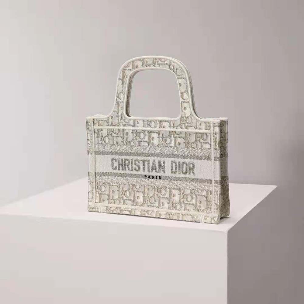 Dior Women Mini Dior Book Tote Gold-Tone Dior Oblique Embroidery