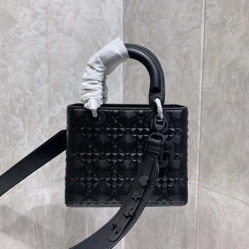 dior women mini lady dior bag black cannage calfskin with Di*m*nd motif