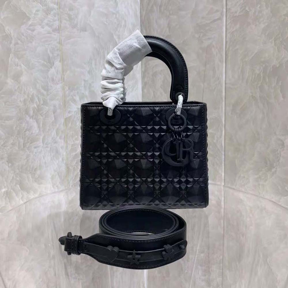 dior women mini lady dior bag black cannage calfskin with Di*m*nd motif