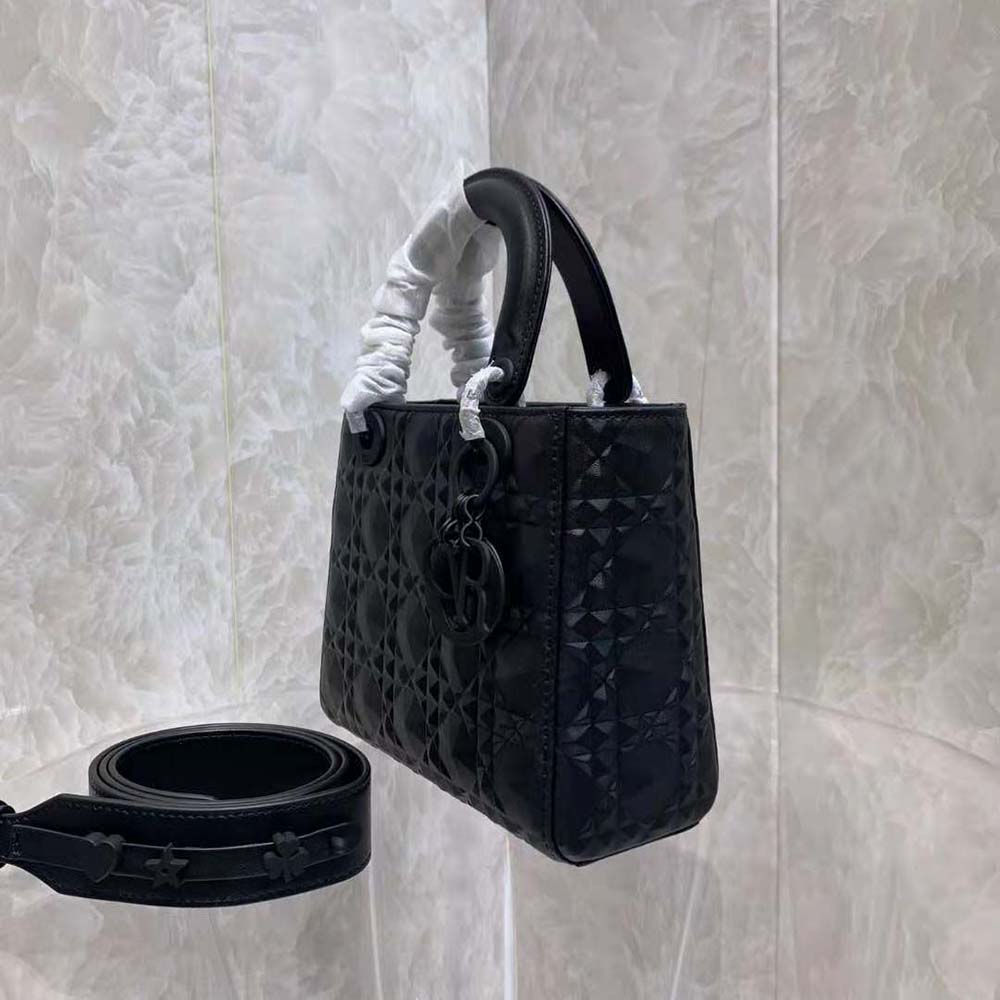 dior women mini lady dior bag black cannage calfskin with Di*m*nd motif
