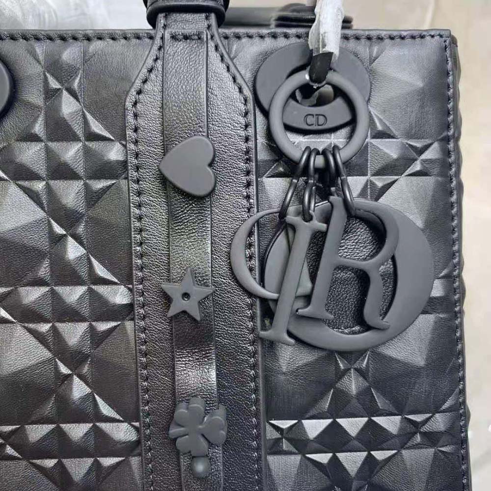 dior women mini lady dior bag black cannage calfskin with Di*m*nd motif