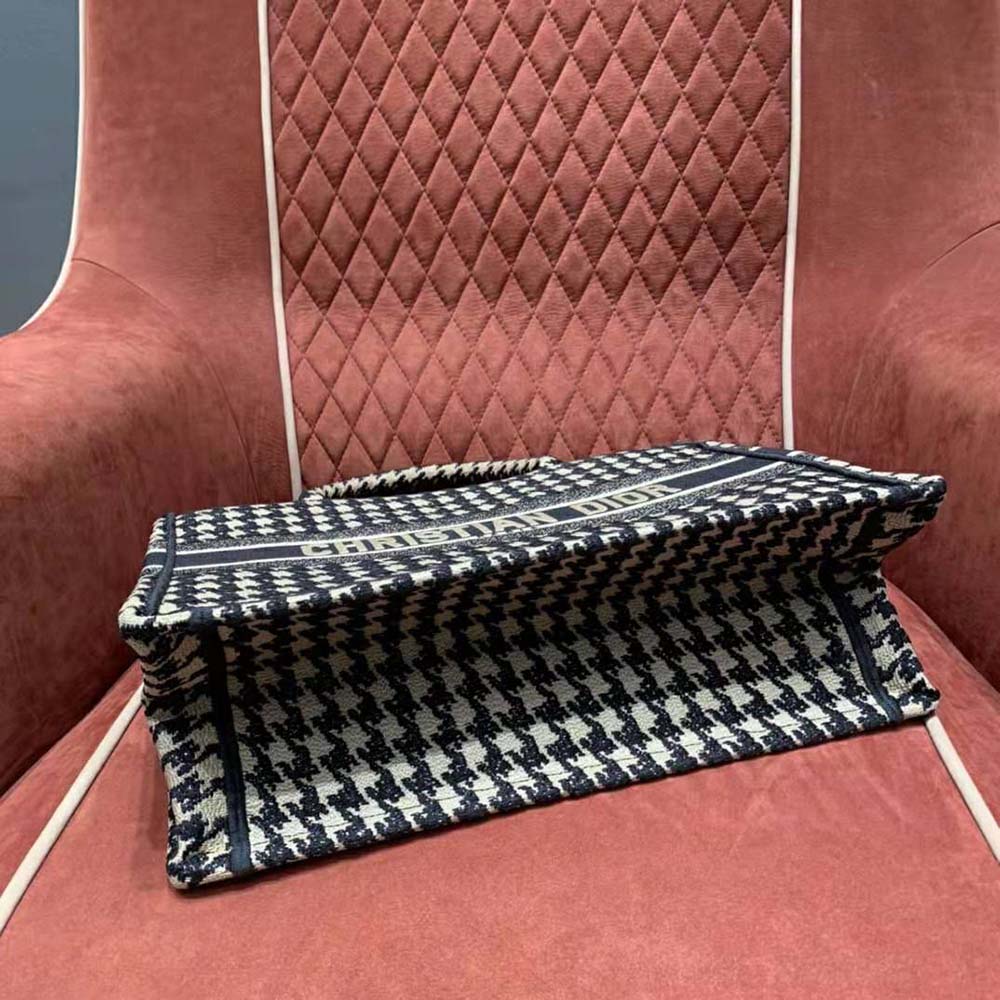 Dior Women Small Dior Book Tote Black Houndstooth Embroidery