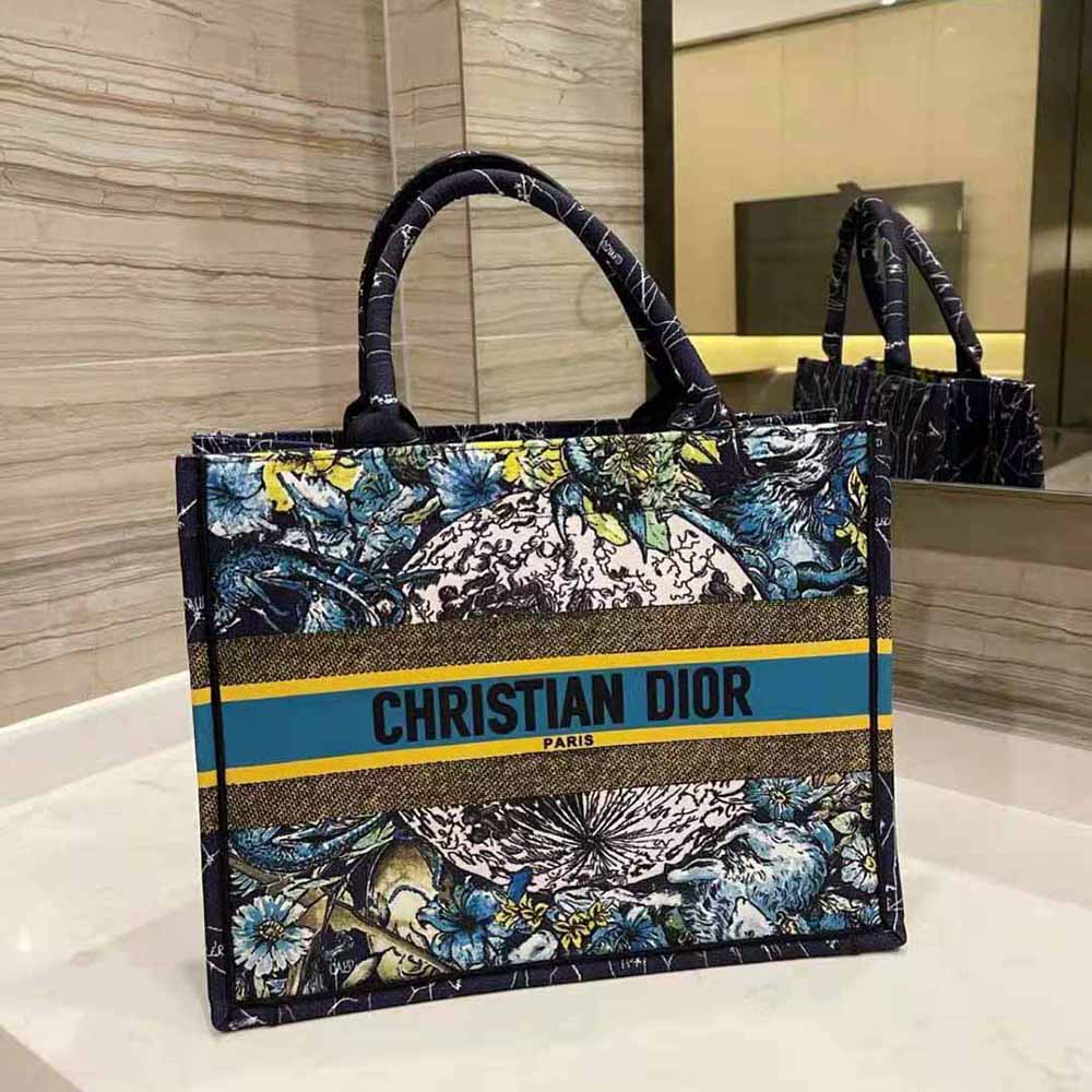 Dior Women Small Dior Book Tote Blue Dior Constellation Embroidery