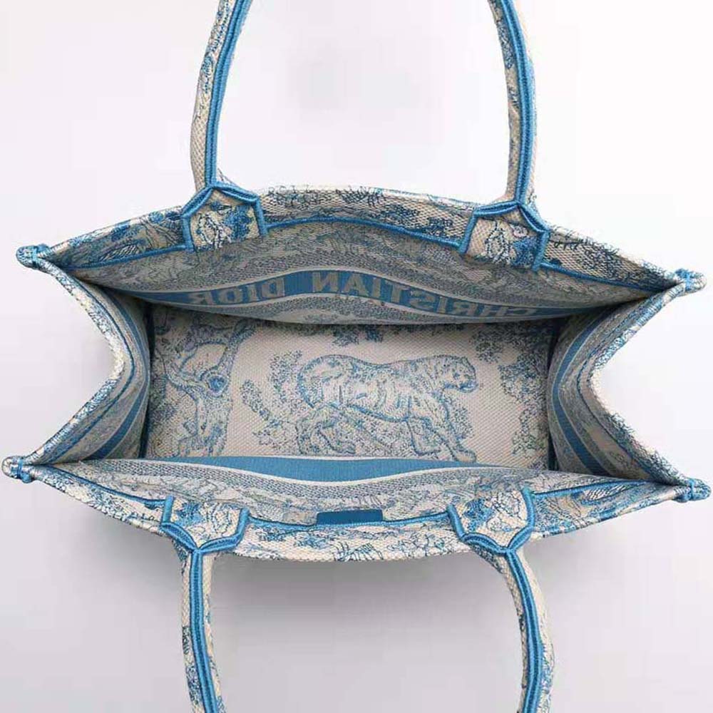 Dior Women Small Dior Book Tote Cornflower Blue Toile De Jouy Embroidery