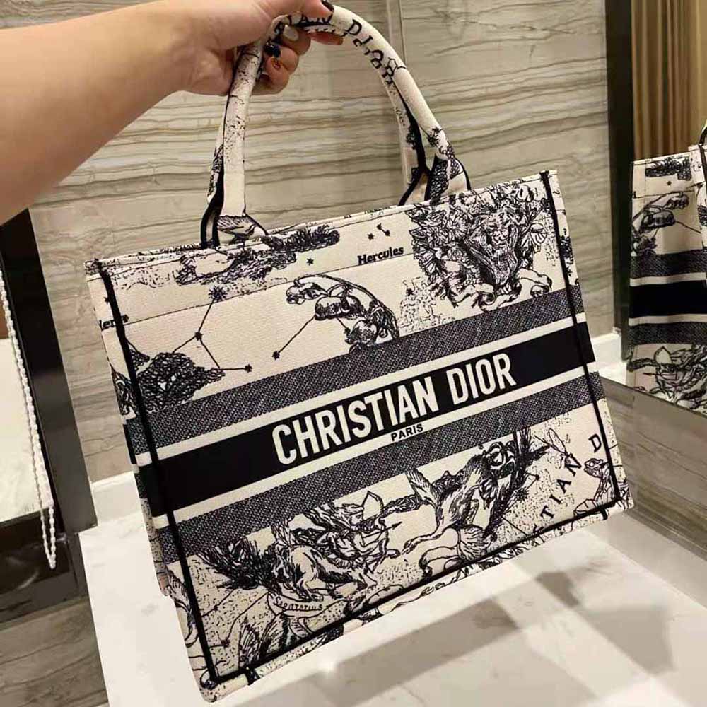 Dior Women Small Dior Book Tote Latte Multicolor Dior Zodiac Embroidery