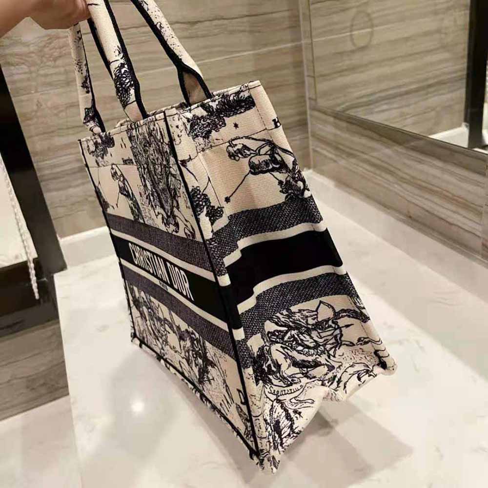 Dior Women Small Dior Book Tote Latte Multicolor Dior Zodiac Embroidery