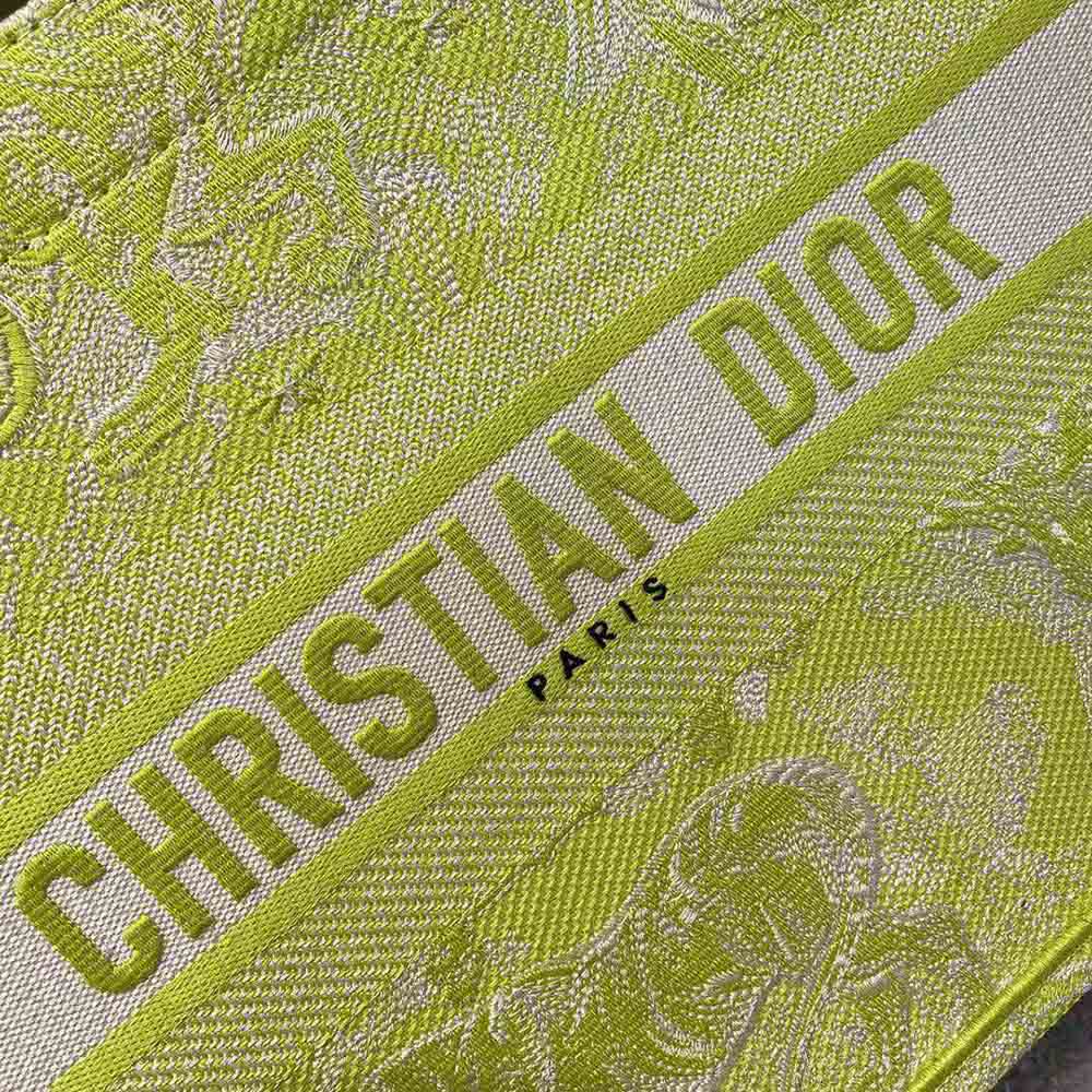 Dior Women Small Dior Book Tote Lime Toile De Jouy Reverse Embroidery