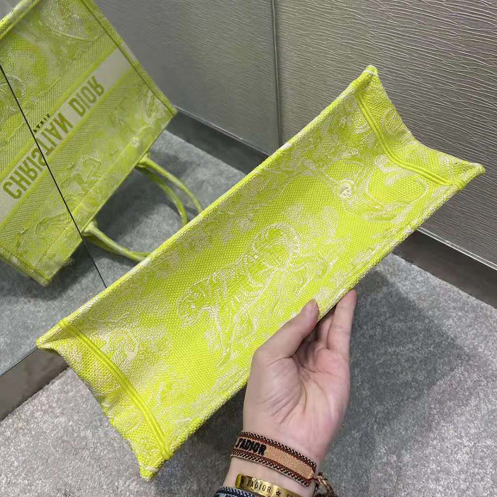 Dior Women Small Dior Book Tote Lime Toile De Jouy Reverse Embroidery