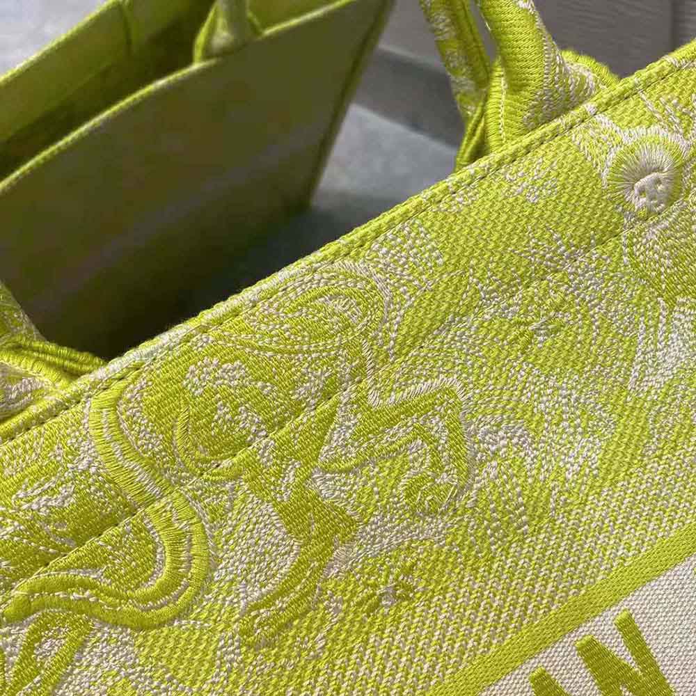 Dior Women Small Dior Book Tote Lime Toile De Jouy Reverse Embroidery