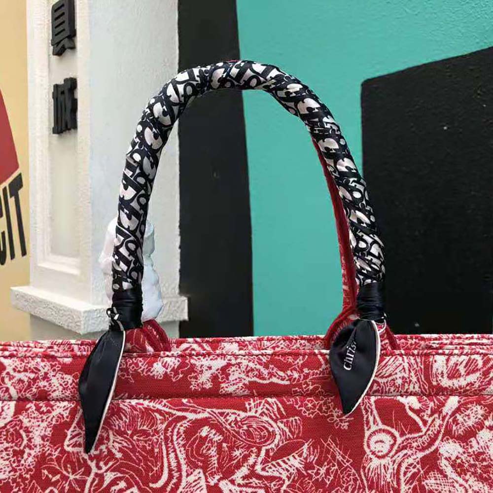 Dior Women Small Dior Book Tote Raspberry Toile de Jouy Reverse Embroidery