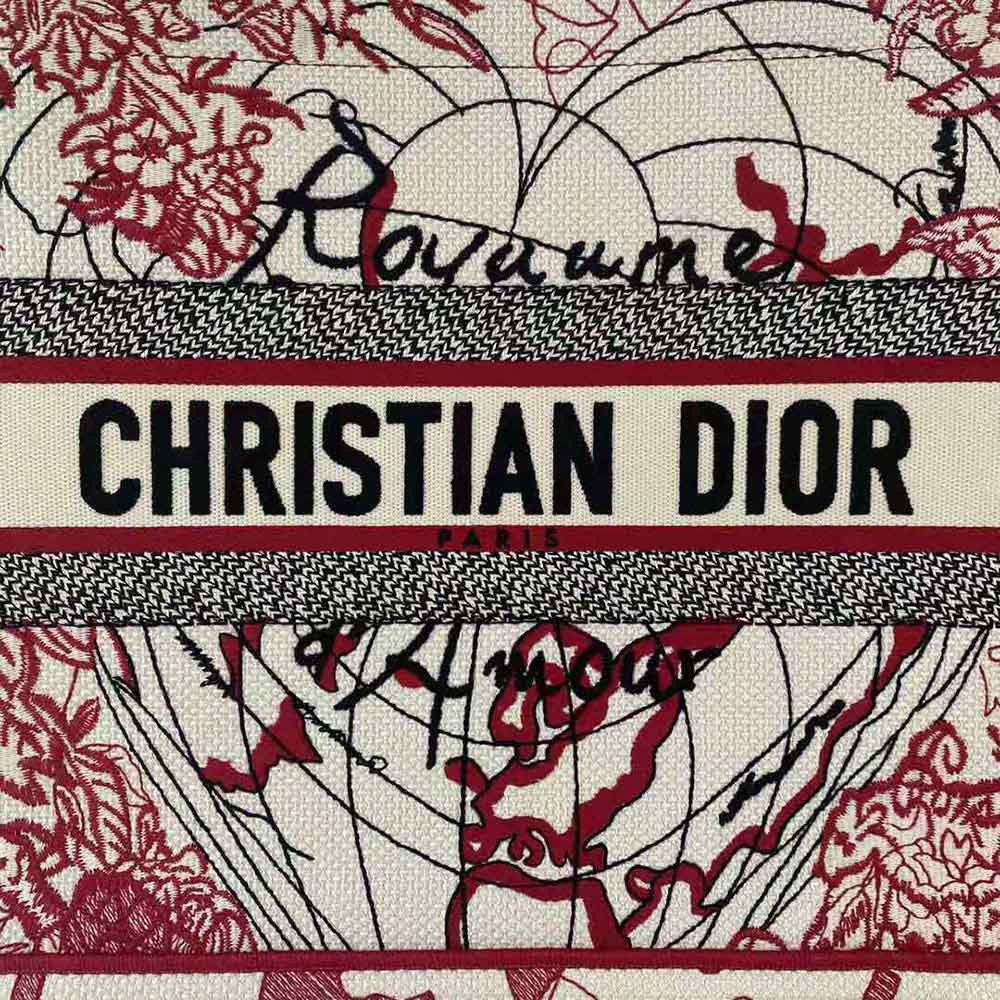 Dior Women Small Dior Book Tote Red and White D-Royaume D Amour Embroidery