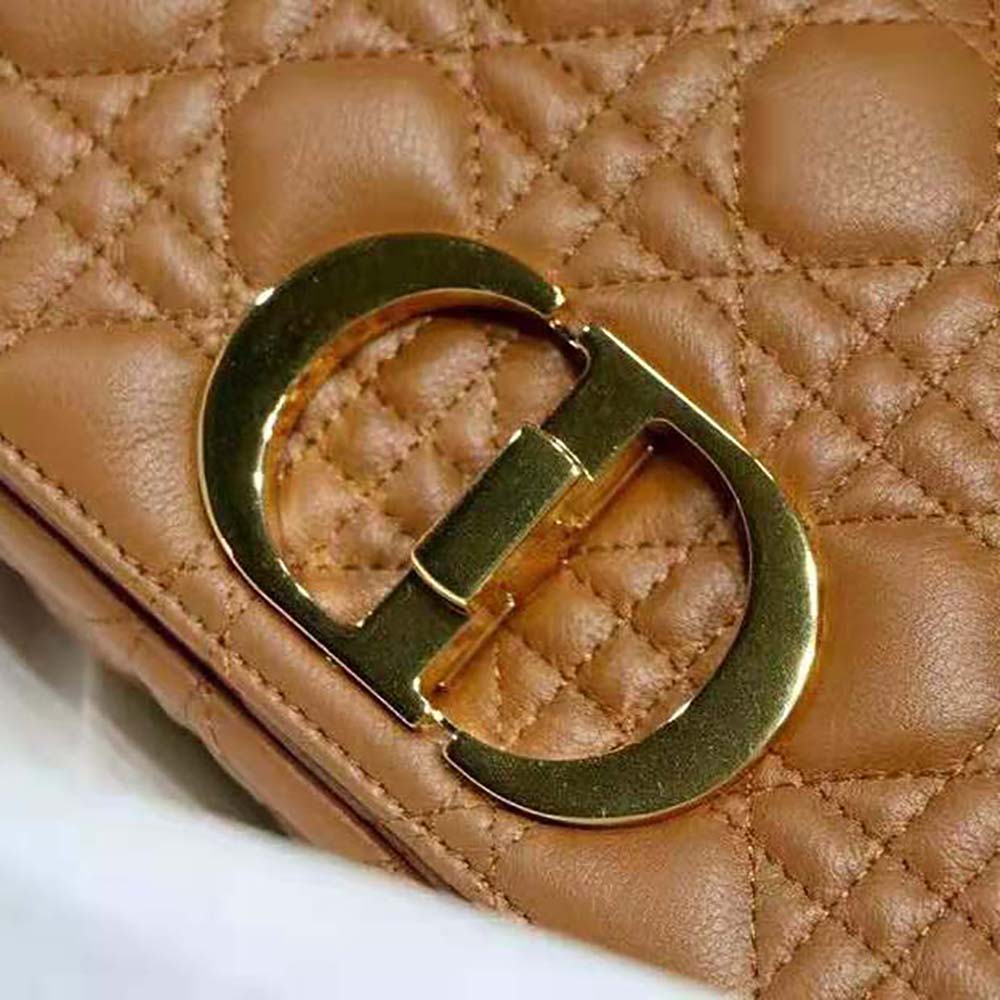 Dior Women Small Dior Caro Bag Cognac-Colored Supple Cannage Calfskin