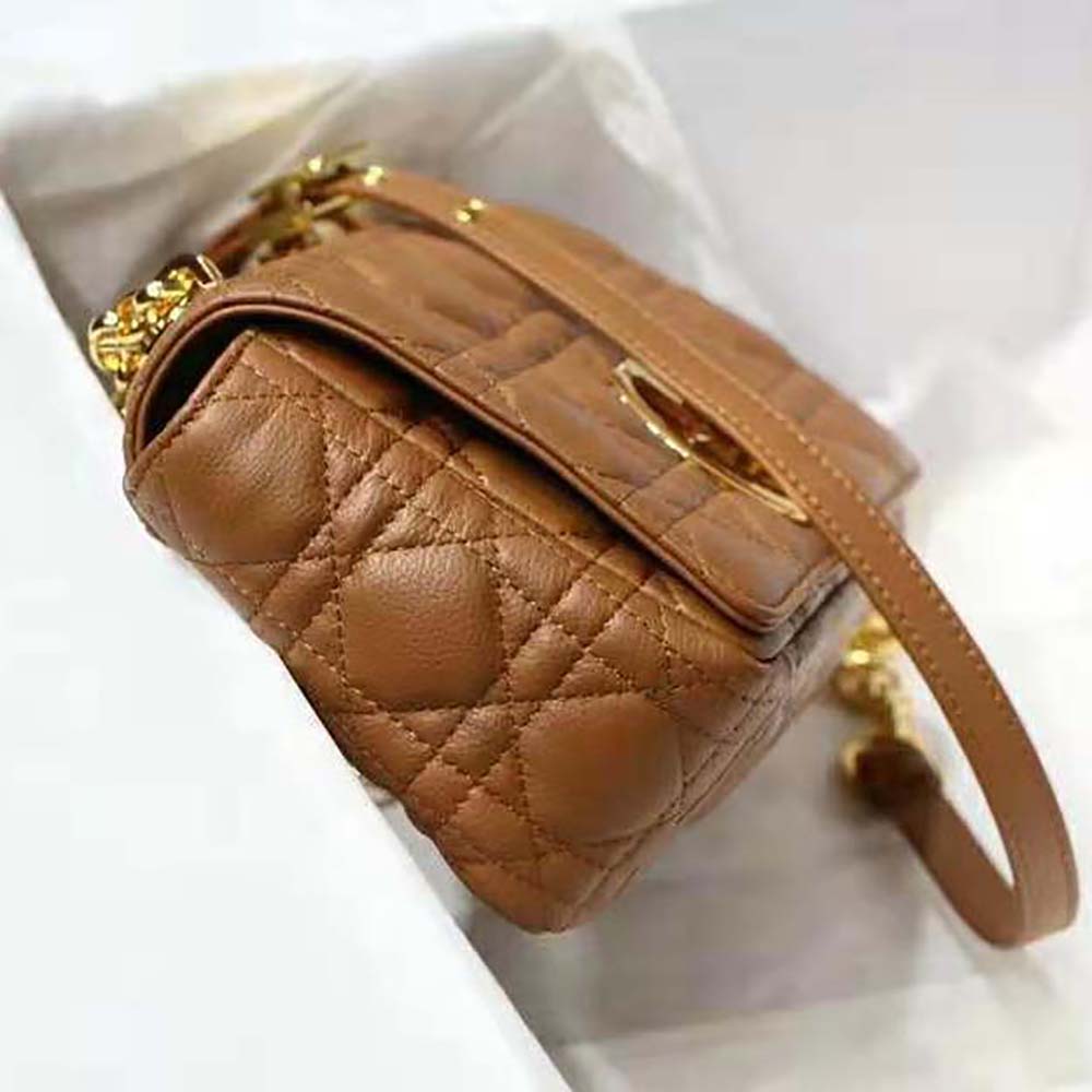 Dior Women Small Dior Caro Bag Cognac-Colored Supple Cannage Calfskin