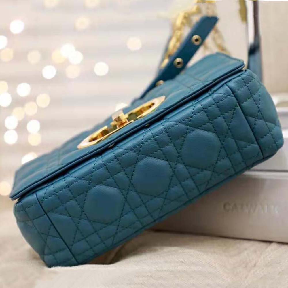 Dior Women Small Dior Caro Bag Supple Cannage Calfskin-Blue