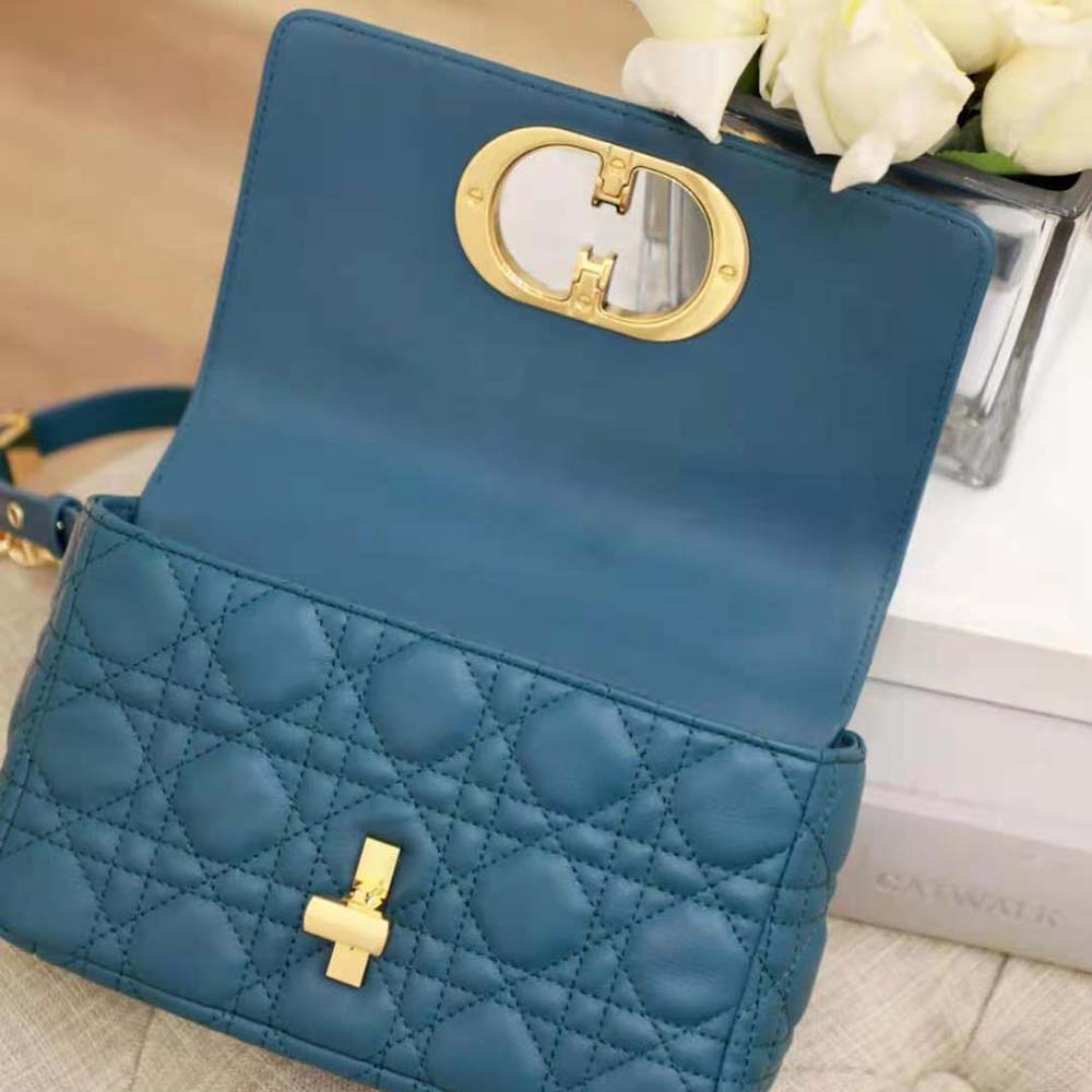 Dior Women Small Dior Caro Bag Supple Cannage Calfskin-Blue