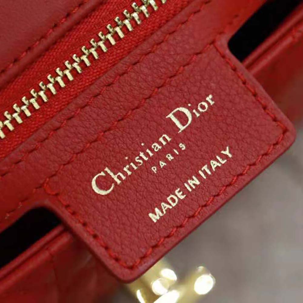 Dior Women Small Dior Caro Bag Supple Cannage Calfskin-Red
