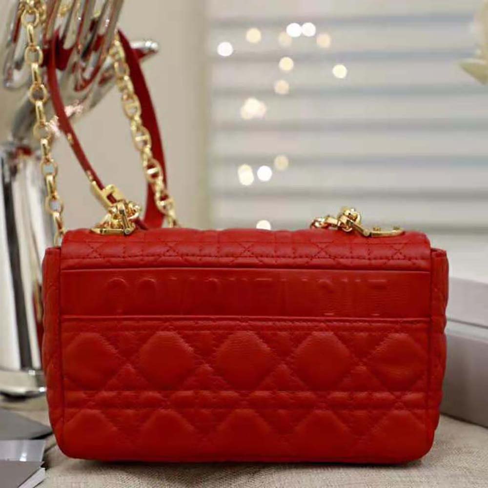Dior Women Small Dior Caro Bag Supple Cannage Calfskin-Red
