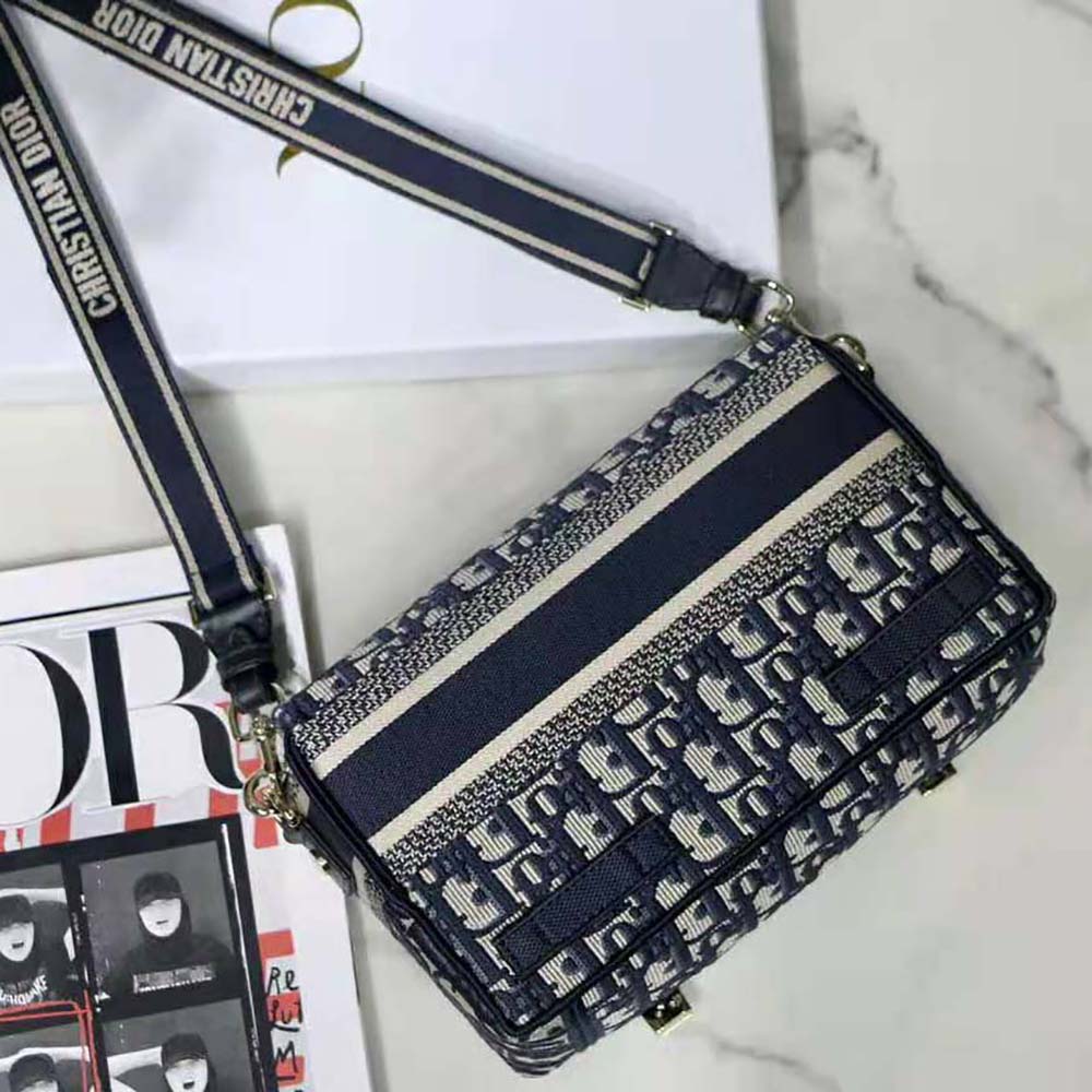 Dior Women Small Diorcamp Bag Blue Dior Oblique Embroidery