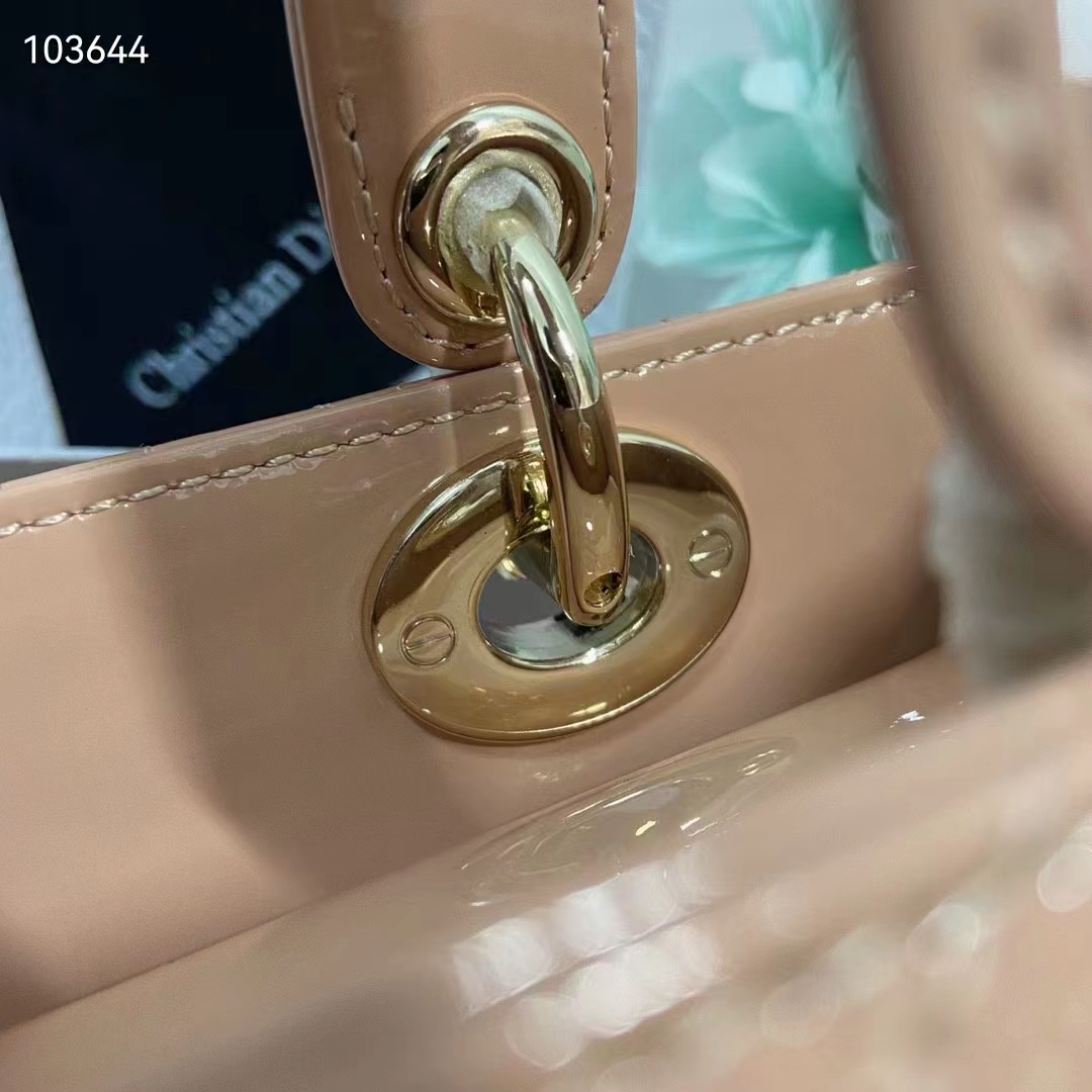 Dior Women Small Lady Dior Bag Beige Patent Cannage Calfskin