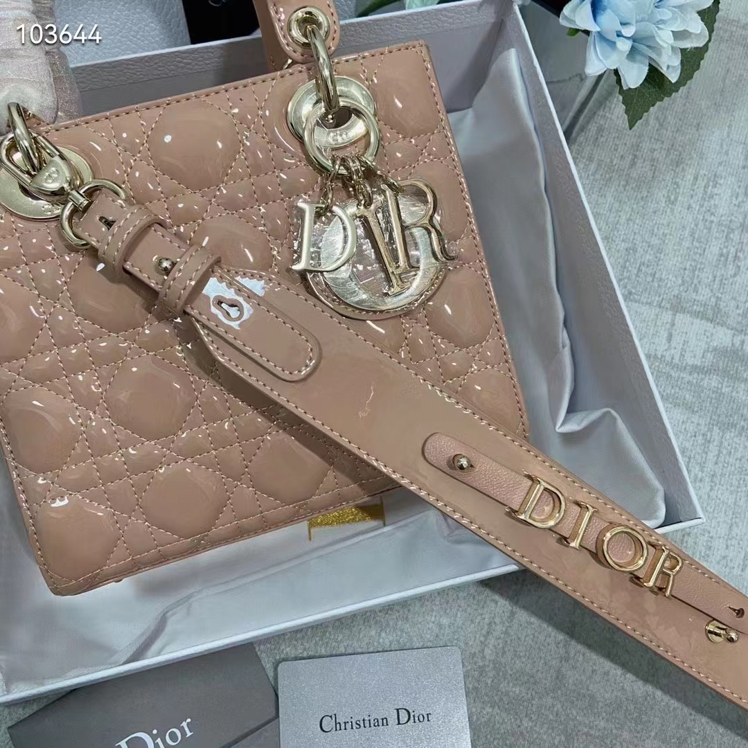 Dior Women Small Lady Dior Bag Beige Patent Cannage Calfskin
