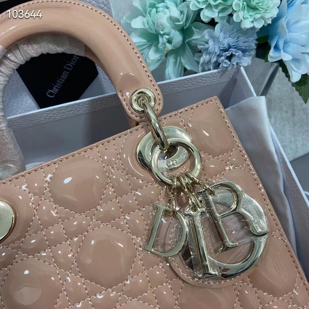 Dior Women Small Lady Dior Bag Beige Patent Cannage Calfskin