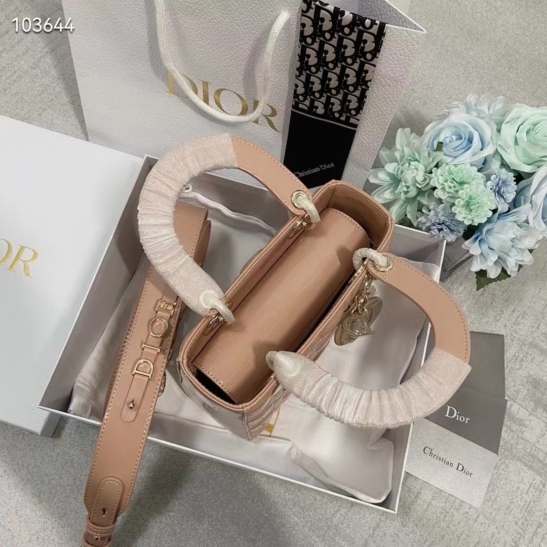 Dior Women Small Lady Dior Bag Beige Patent Cannage Calfskin