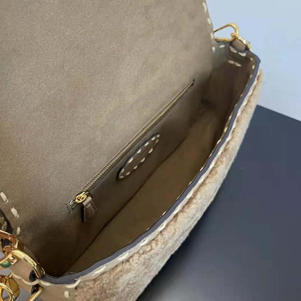 Fendi Women Baguette Beige Sheepskin Bag