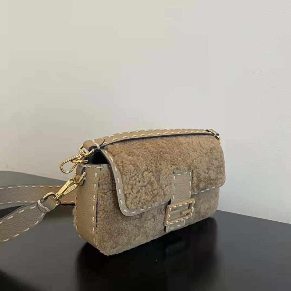 Fendi Women Baguette Beige Sheepskin Bag