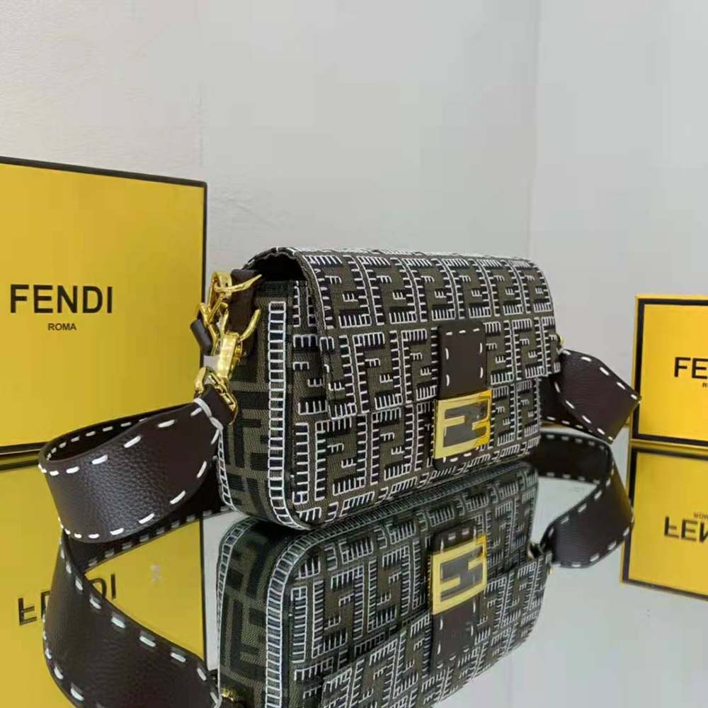 Fendi Women Baguette Embroidered FF Fabric Bag