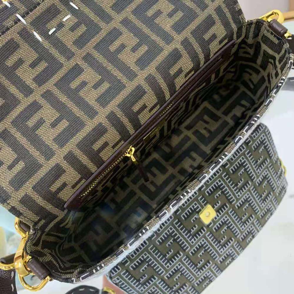 Fendi Women Baguette Embroidered FF Fabric Bag