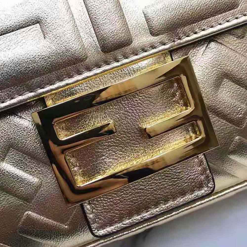 Fendi Women Baguette Fendi Prints On Leather Bag-Gold