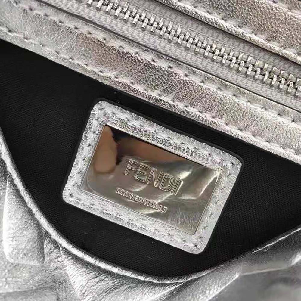 Fendi Women Baguette Fendi Prints On Leather Bag-Silver