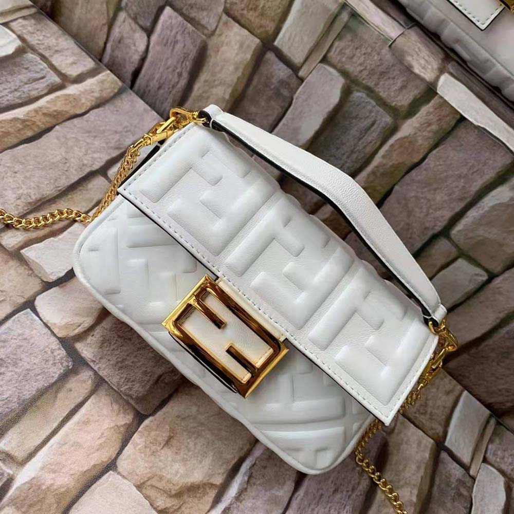 Fendi Women Baguette Soft Nappa Leather Bag-White