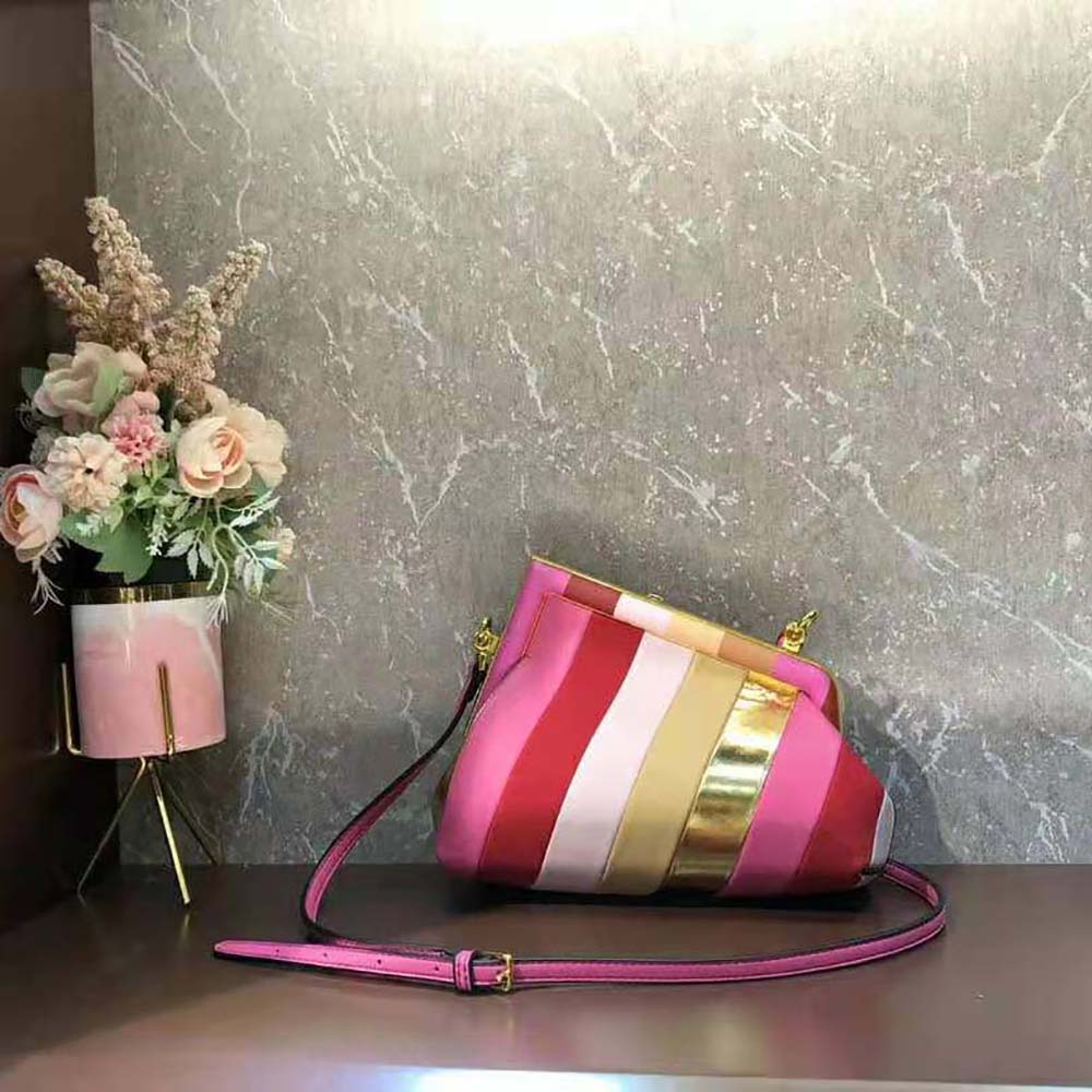 Fendi Women Fendi First Small Leather Bag with Multicolor Inlay