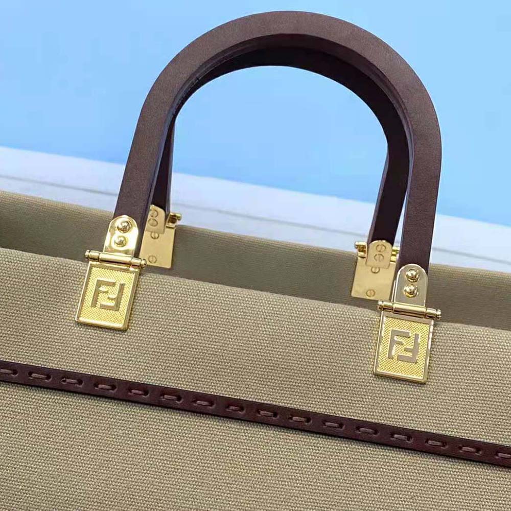 Fendi Women Fendi Sunshine Medium Beige Canvas Bag