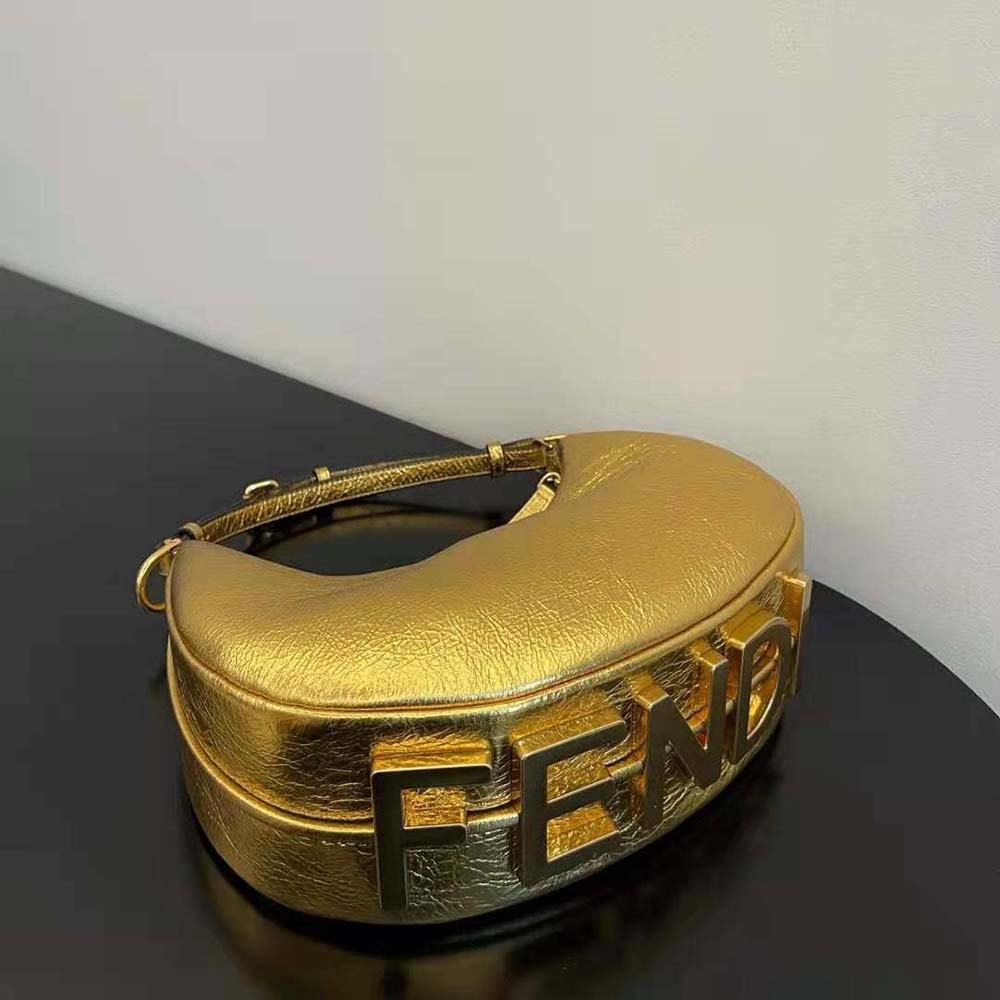 Fendi Women Fendigraphy Small Gold Laminated Leather Bag