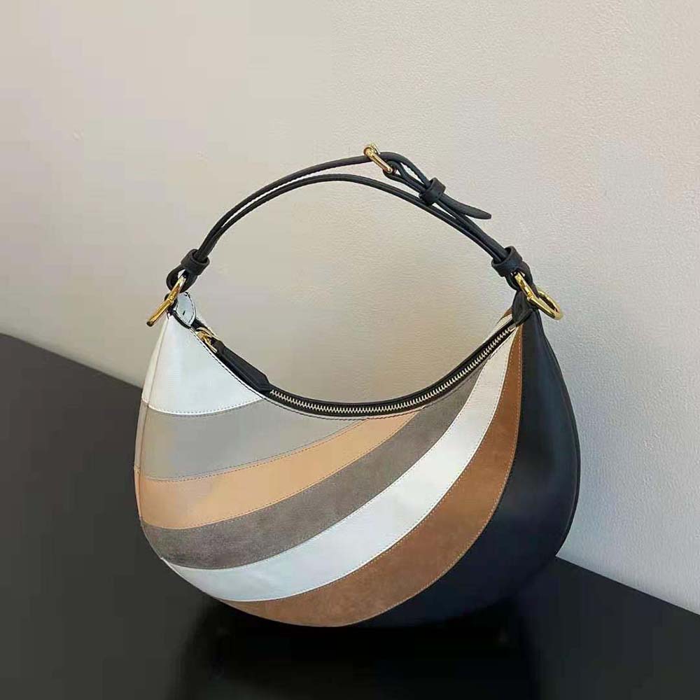 Fendi Women Fendigraphy Small Leather Bag with Beige and Brown Inlay