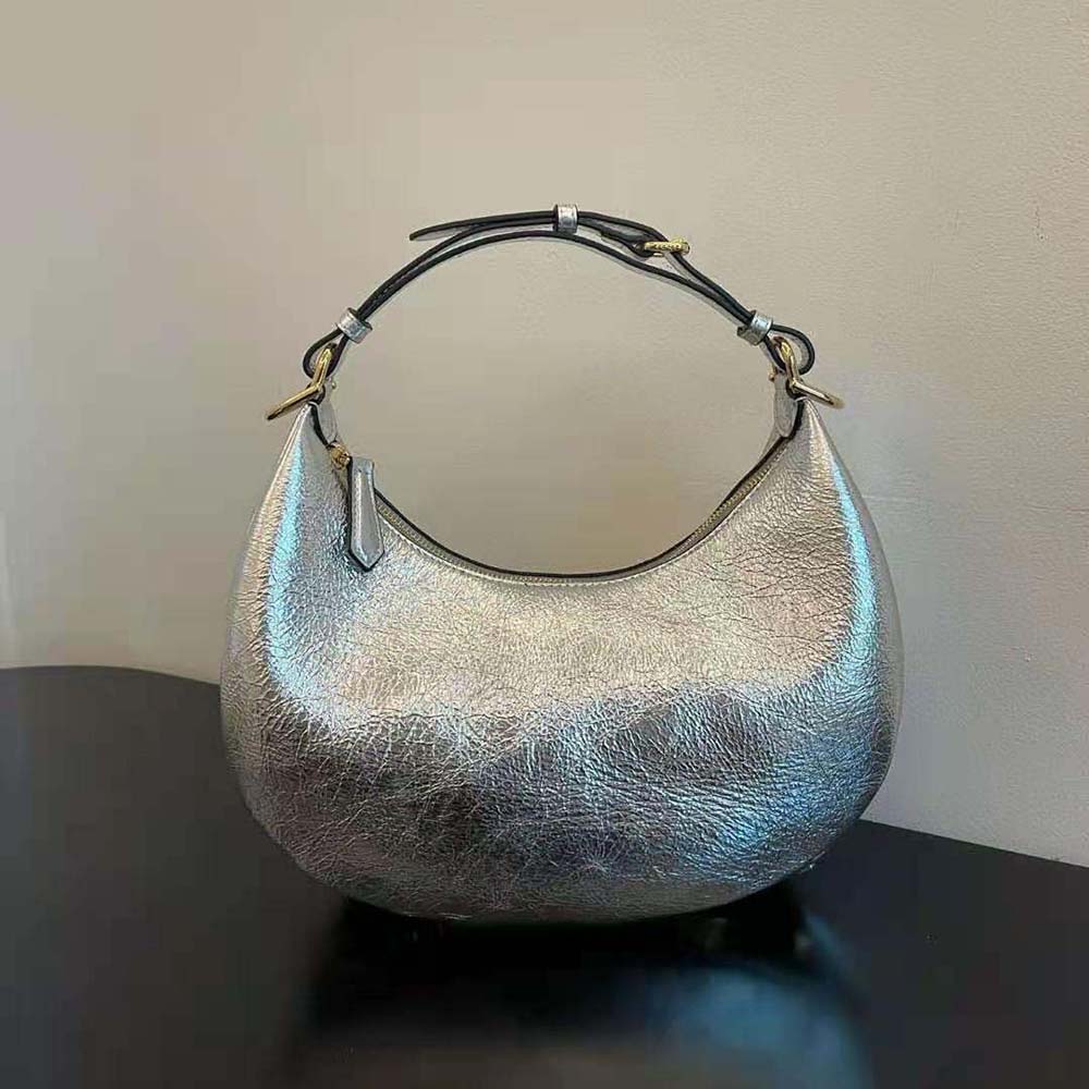 Fendi Women Fendigraphy Small Silver Laminated Leather Bag